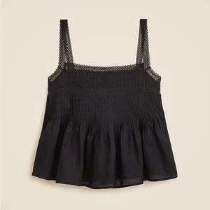 J. Crew Black Lace-trim tank top in ramie